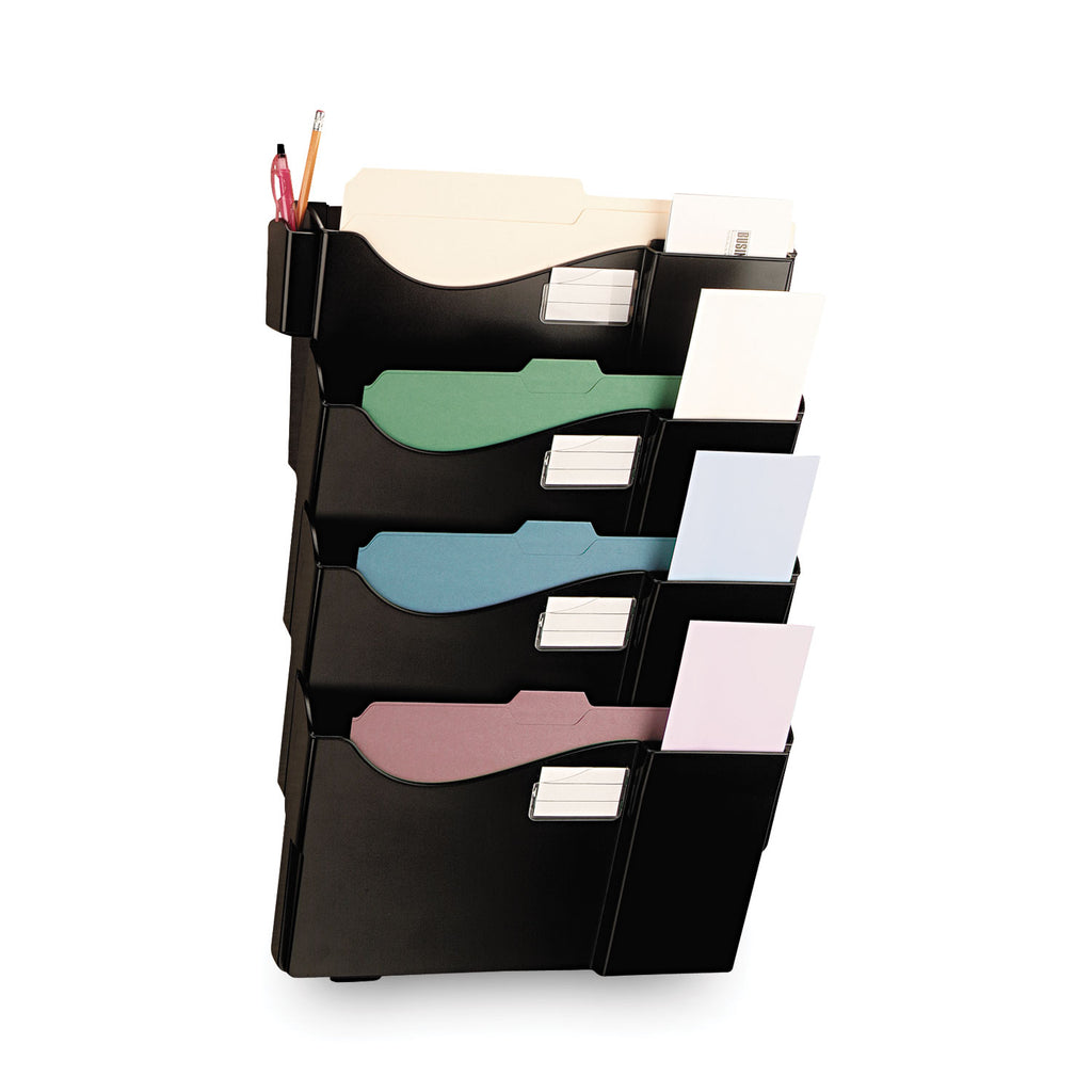 Grande Central Filing System, 4 Sections, Legal/Letter Size, Wall Mount, 16.63" x 4.75" x 27.5", Black, 4/Pack - 