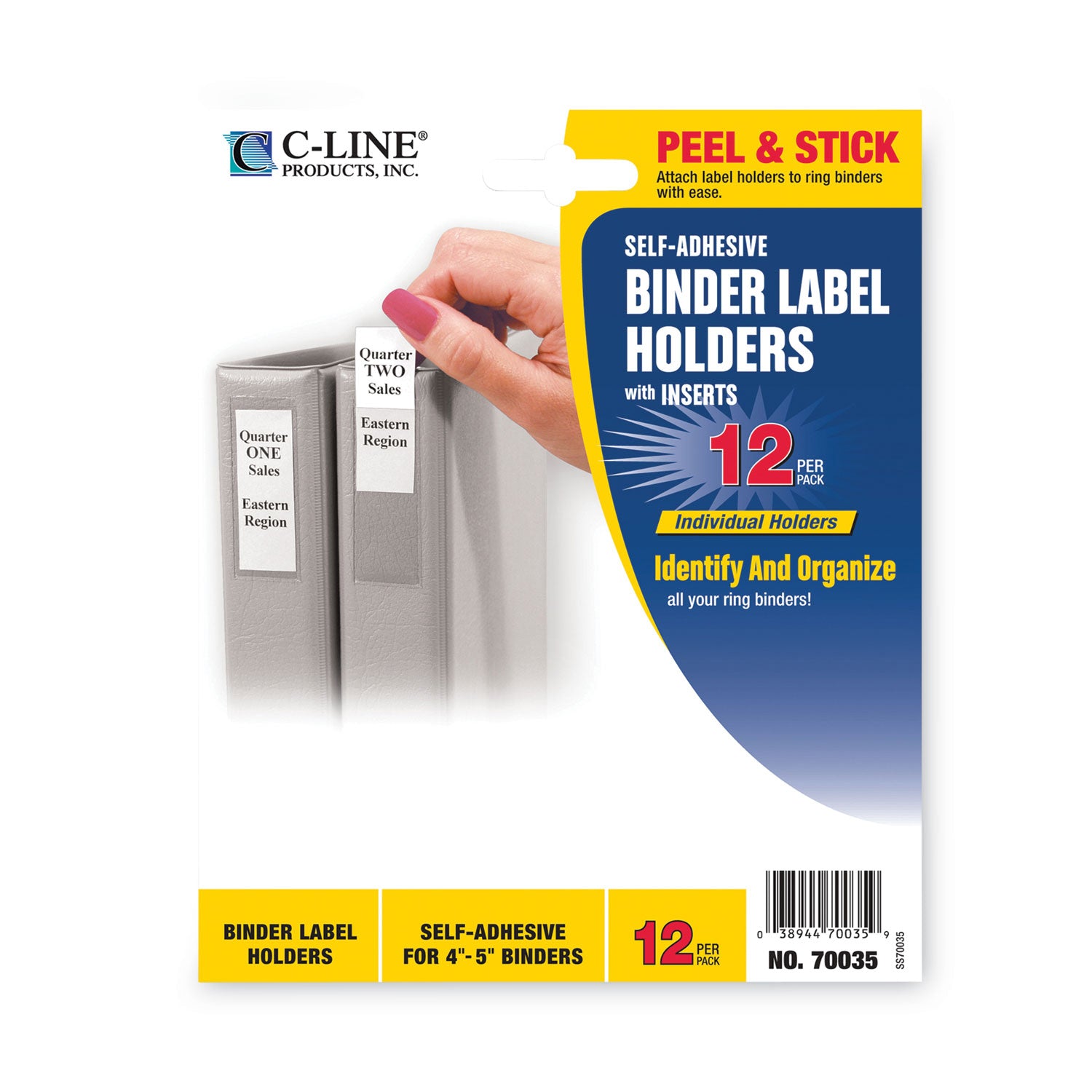 Self-Adhesive Ring Binder Label Holders, Top Load, 2.75 x 3.63, Clear, 12/Pack - 