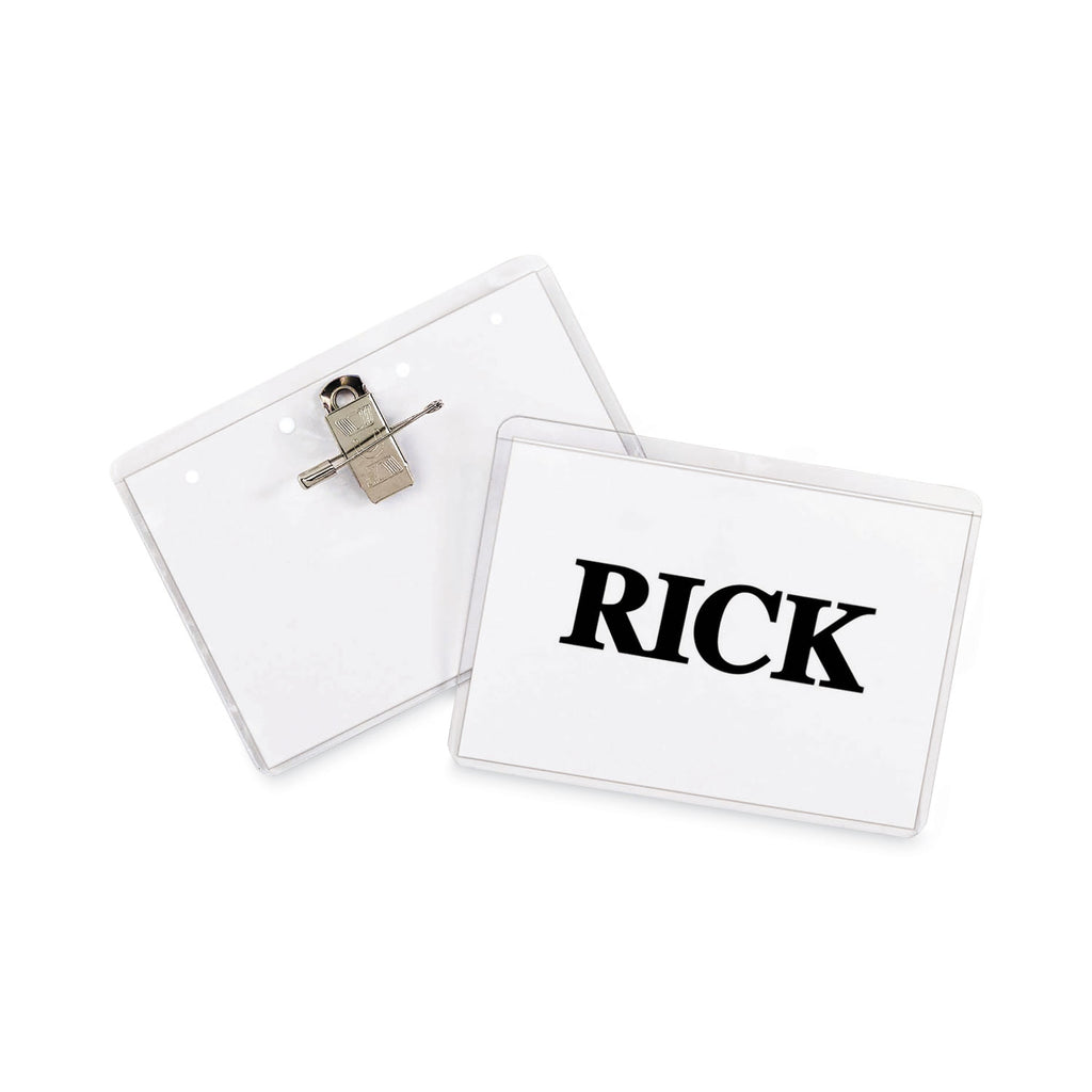 Name Badge Kits, Top Load, 3 1/2 x 2 1/4, Clear, Combo Clip/Pin, 50/Box