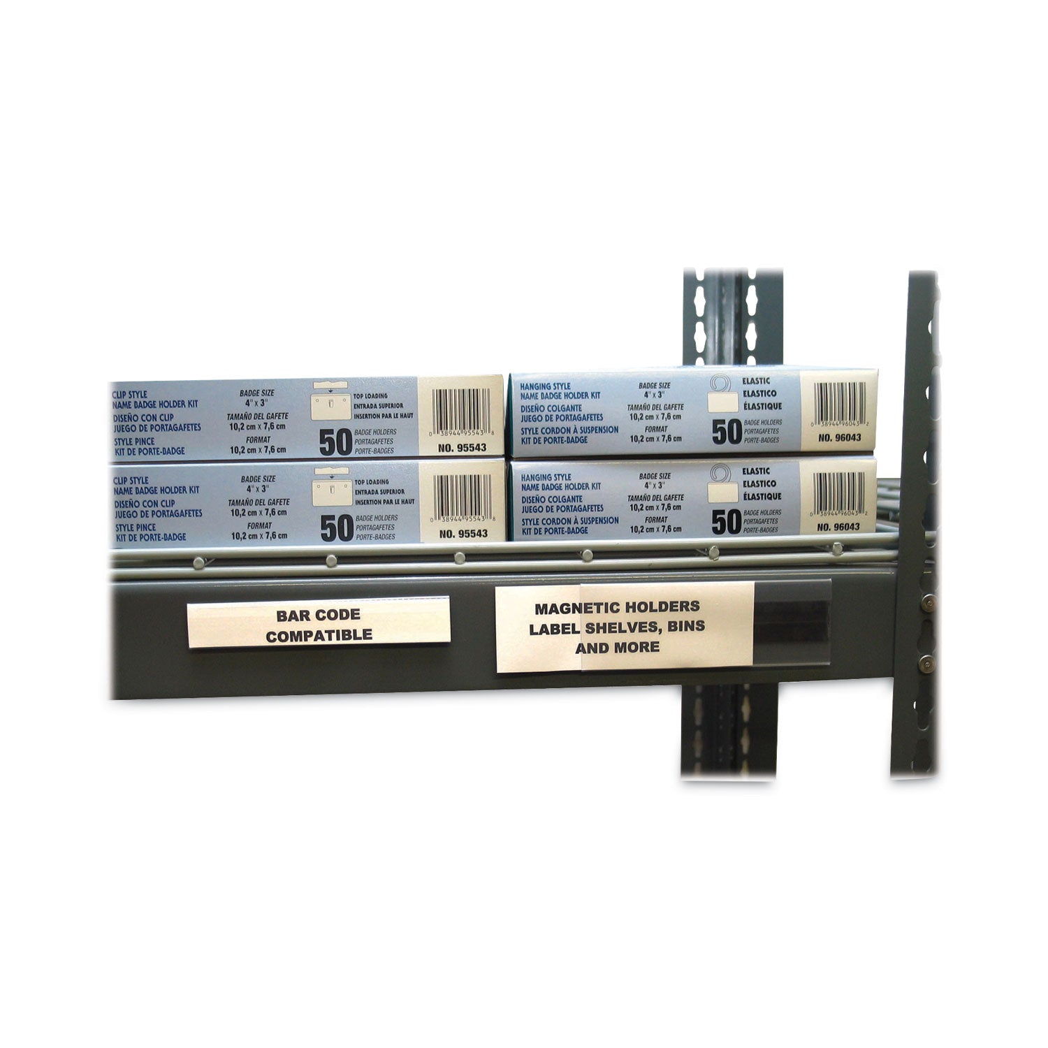 HOL-DEX Magnetic Shelf/Bin Label Holders, Side Load, 0.5 x 6, Clear, 10/Box - 