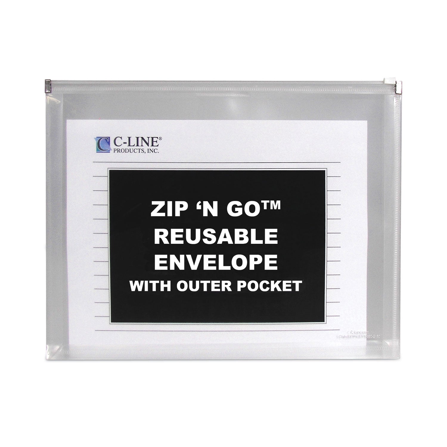 Zip 'N Go Reusable Envelope with Outer Pocket, 1" Capacity, 2 Sections, 10 x 13, Clear, 3/Pack - 