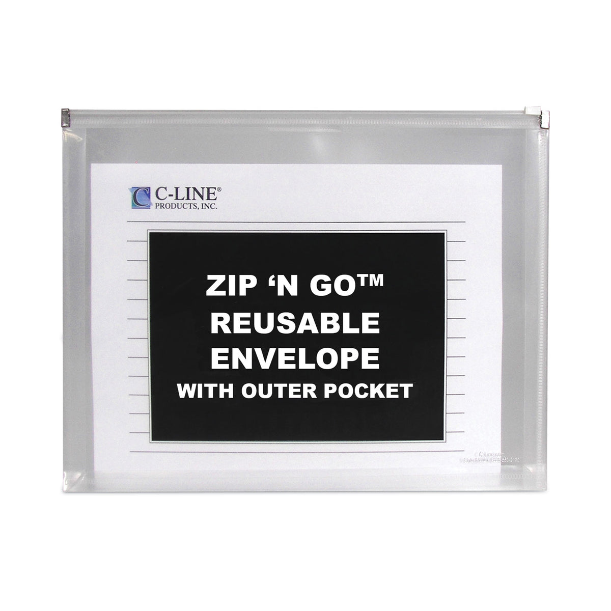 Zip 'N Go Reusable Envelope with Outer Pocket, 1" Capacity, 2 Sections, 10 x 13, Clear, 3/Pack