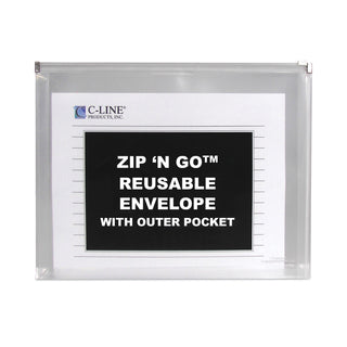 Zip 'N Go Reusable Envelope with Outer Pocket, 1" Capacity, 2 Sections, 10 x 13, Clear, 3/Pack
