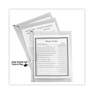 Zip 'N Go Reusable Envelope with Outer Pocket, 1" Capacity, 2 Sections, 10 x 13, Clear, 3/Pack