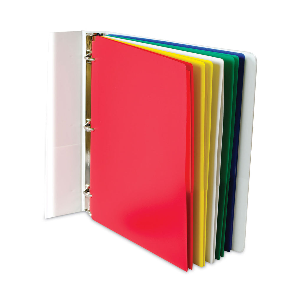Two-Pocket Heavyweight Poly Portfolio Folder, 3-Hole Punch, 11 x 8.5, Assorted, 10/Pack