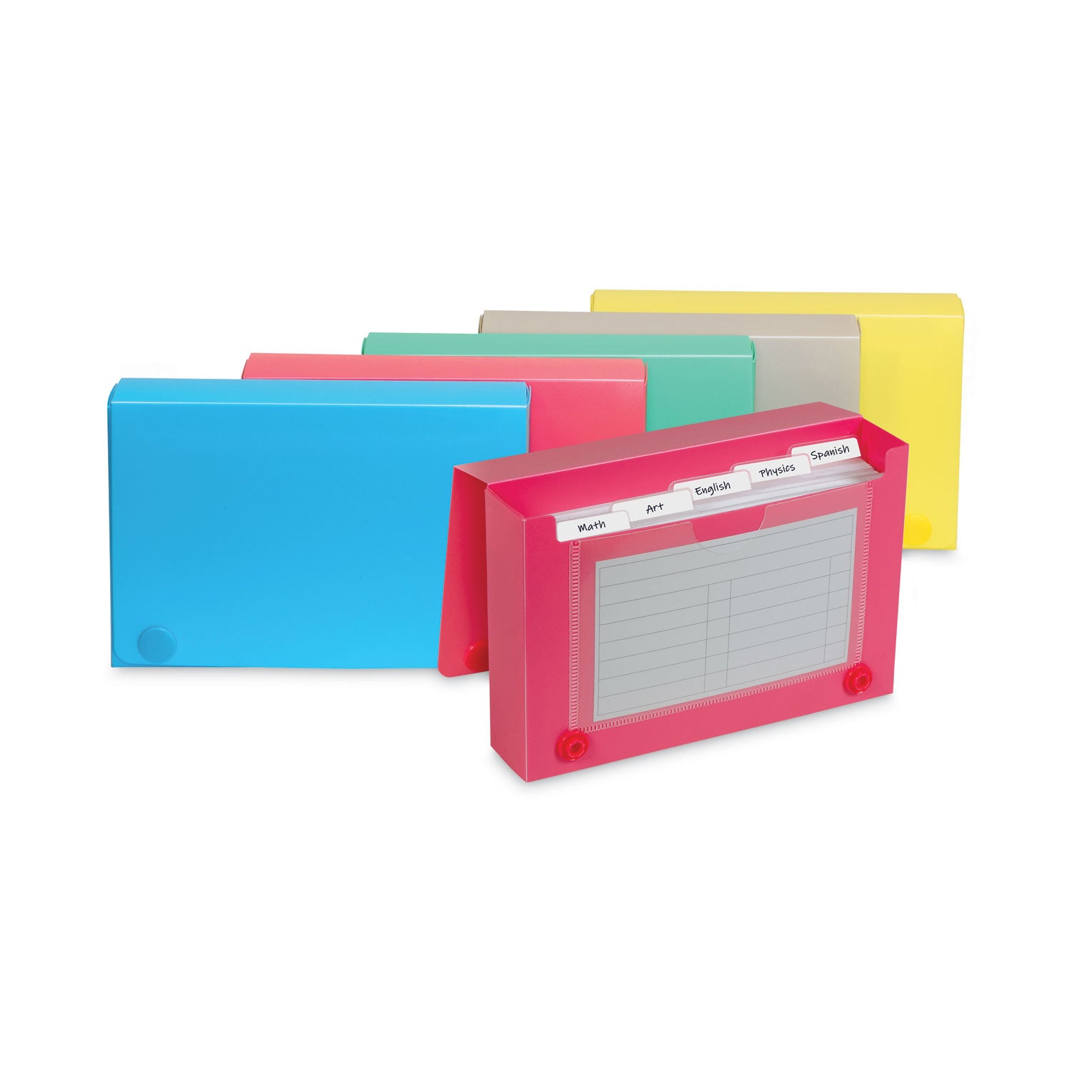 Index Card Case, Holds 100 3 x 5 Cards, 5.38 x 1.25 x 3.5, Polypropylene, Assorted Colors - 