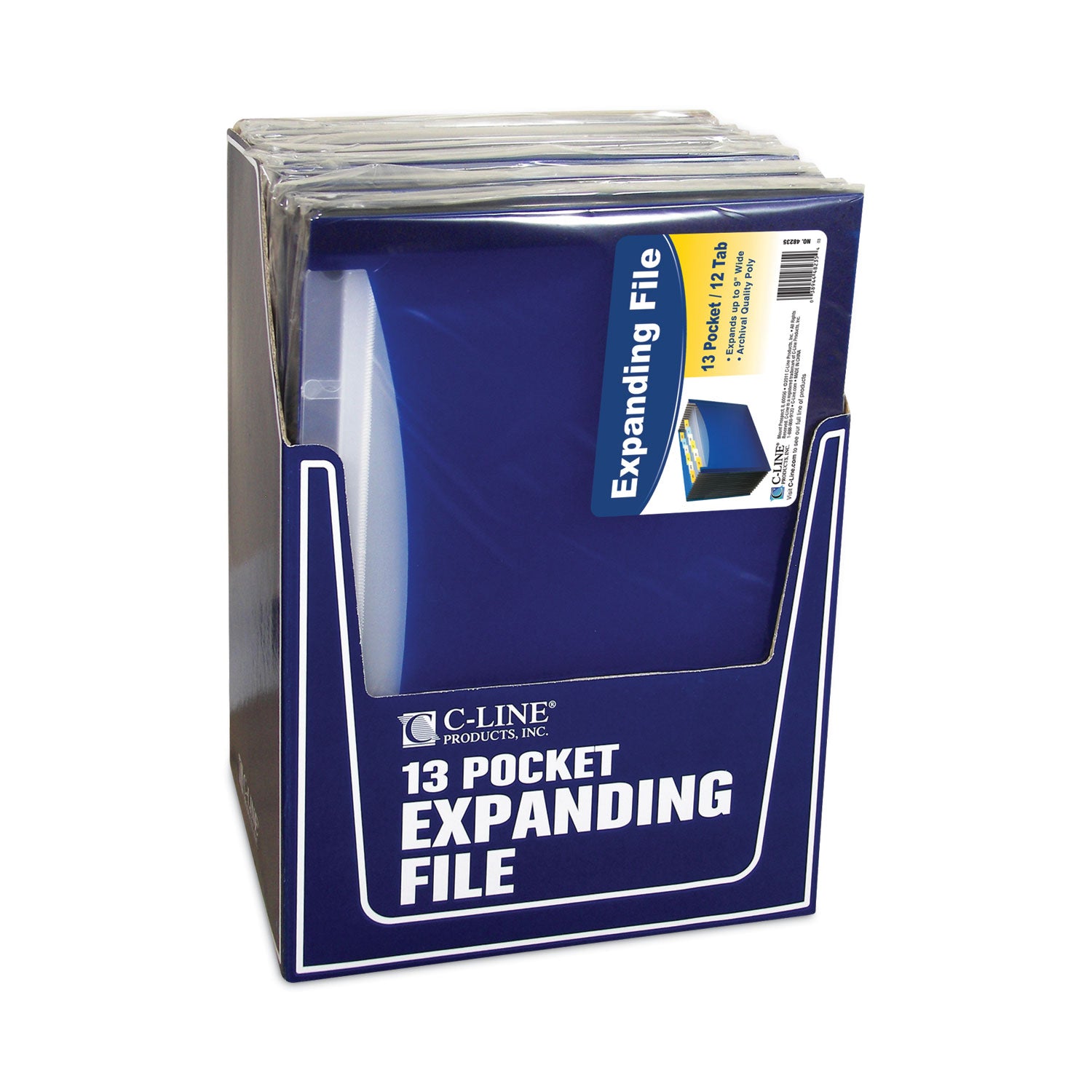 13-Pocket Expanding File, 9.25" Expansion, 13 Sections, 1/6-Cut Tabs, Letter Size, Blue - 