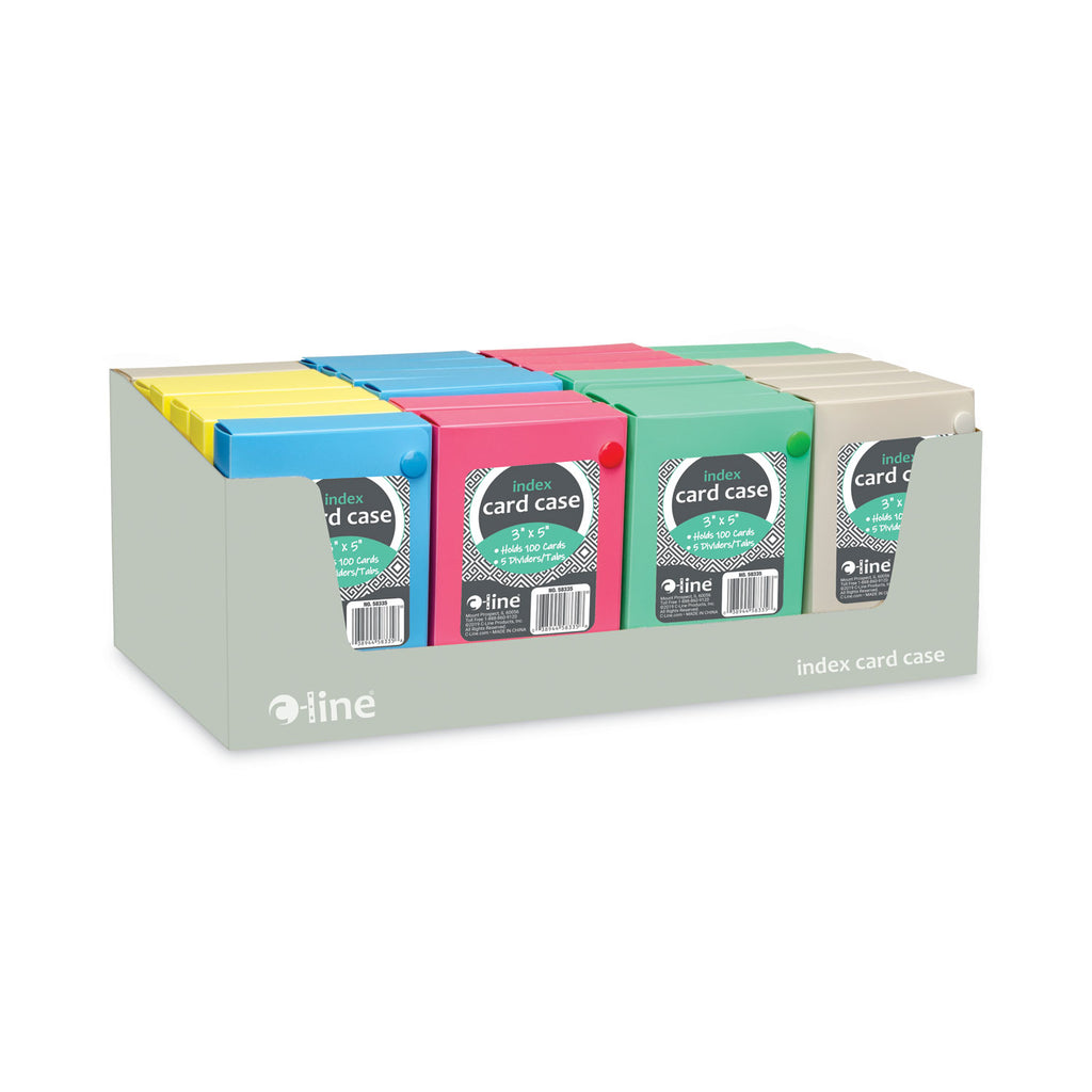 Index Card Case, Holds 100 3 x 5 Cards, 5.38 x 1.25 x 3.5, Polypropylene, Assorted Colors