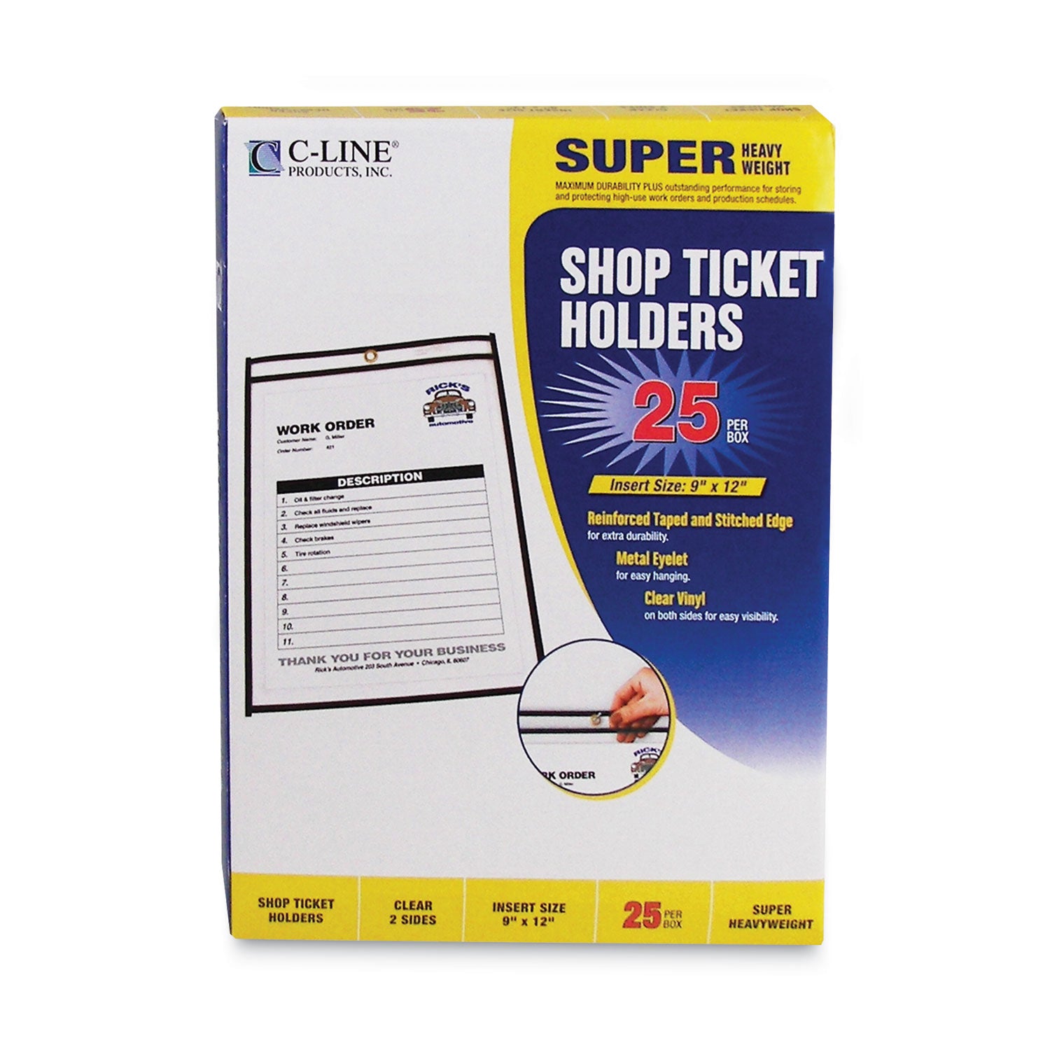 Shop Ticket Holders, Stitched, Both Sides Clear, 75 Sheets, 9 x 12, 25/Box - 