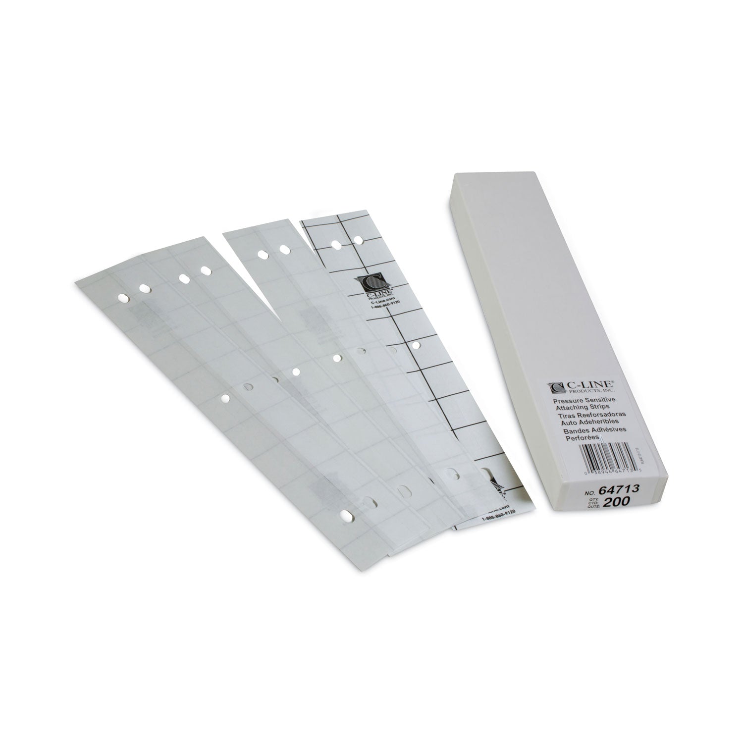 Self-Adhesive Attaching Strips, 3-Hole Punched, 1 x 11, Clear, 200/Box - 