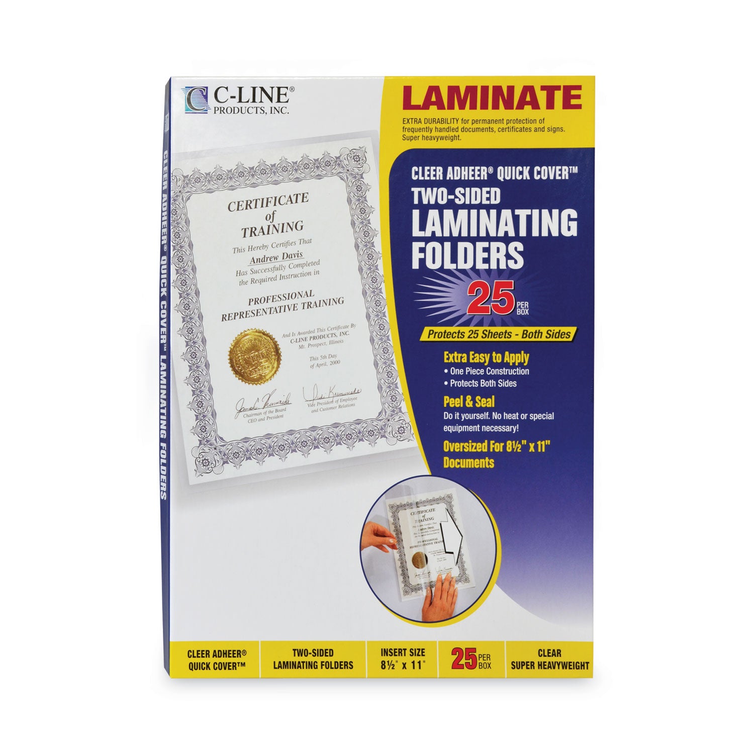 Quick Cover Laminating Pockets, 12 mil, 9.13" x 11.5", Gloss Clear, 25/Box - 