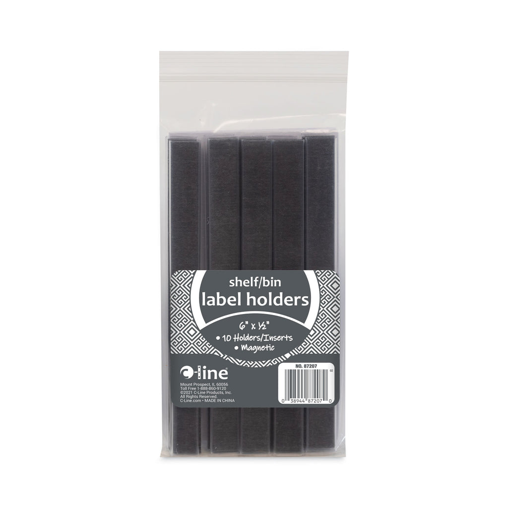 HOL-DEX Magnetic Shelf/Bin Label Holders, Side Load, 0.5 x 6, Clear, 10/Box - 