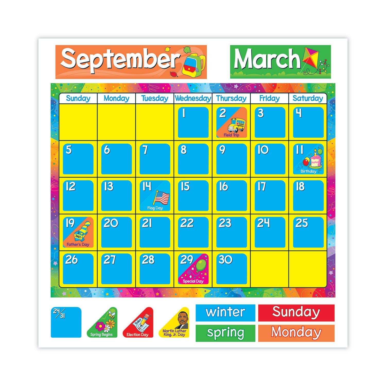 Year Around Calendar Bulletin Board Set, 22" x 17 - 