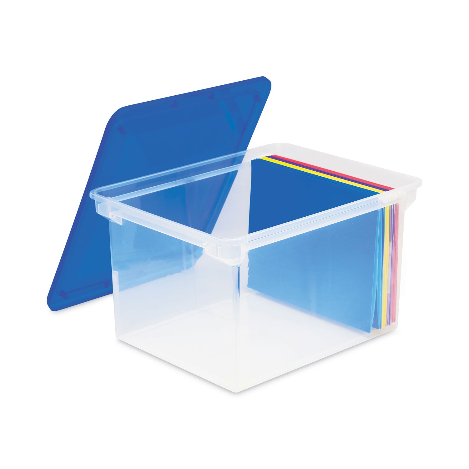 Plastic File Tote, Letter/Legal Files, 18.5" x 14.25" x 10.88", Clear/Blue - 