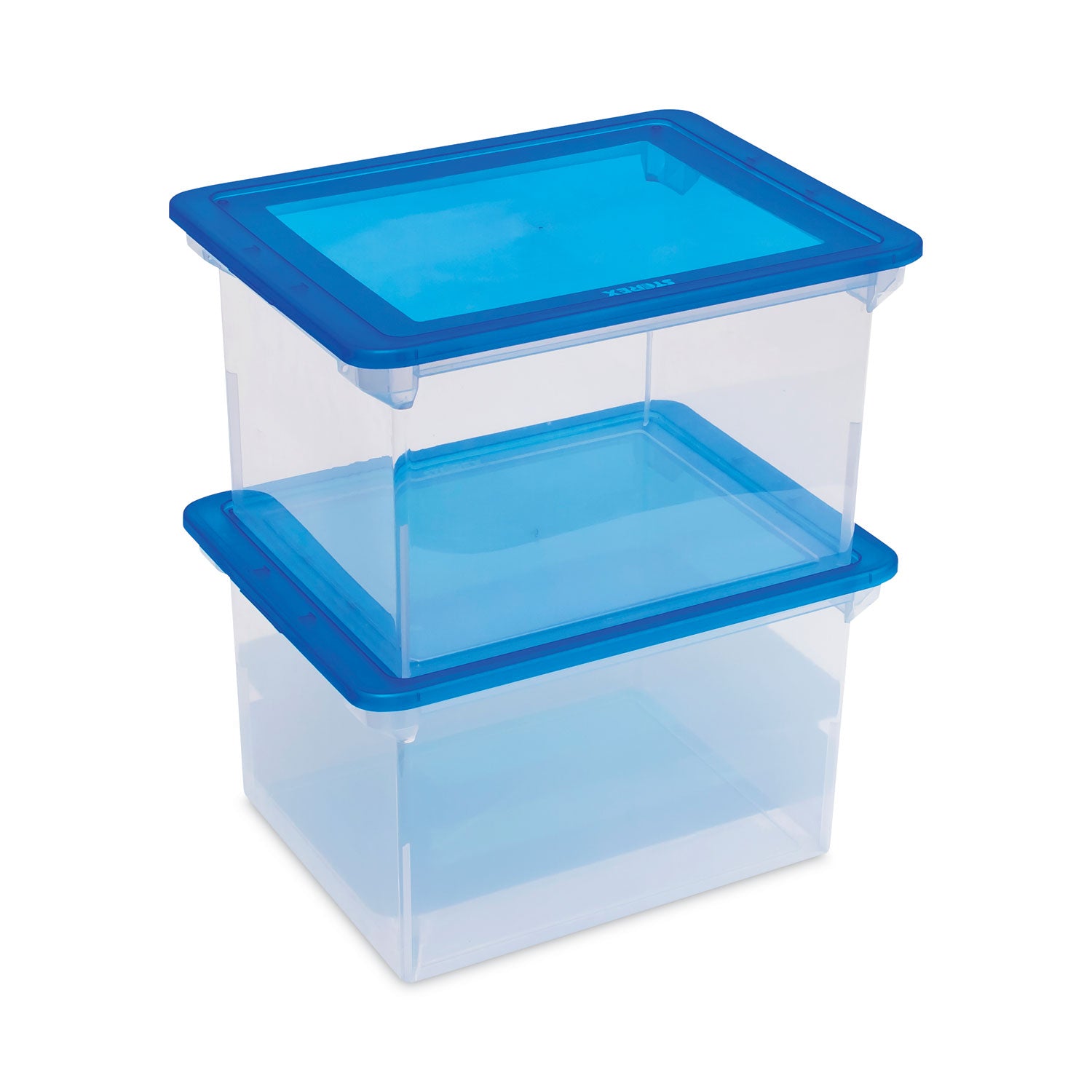 Plastic File Tote, Letter/Legal Files, 18.5" x 14.25" x 10.88", Clear/Blue - 