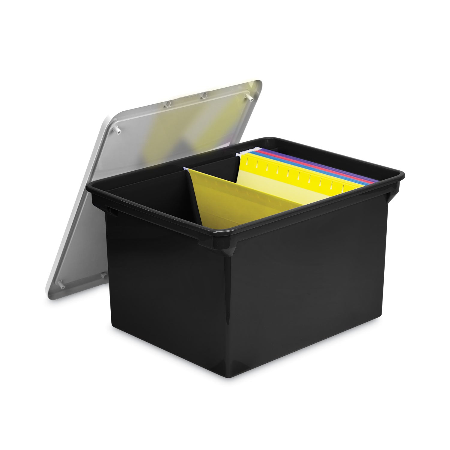 Plastic File Tote, Letter/Legal Files, 18.5" x 14.25" x 10.88", Black/Clear - 