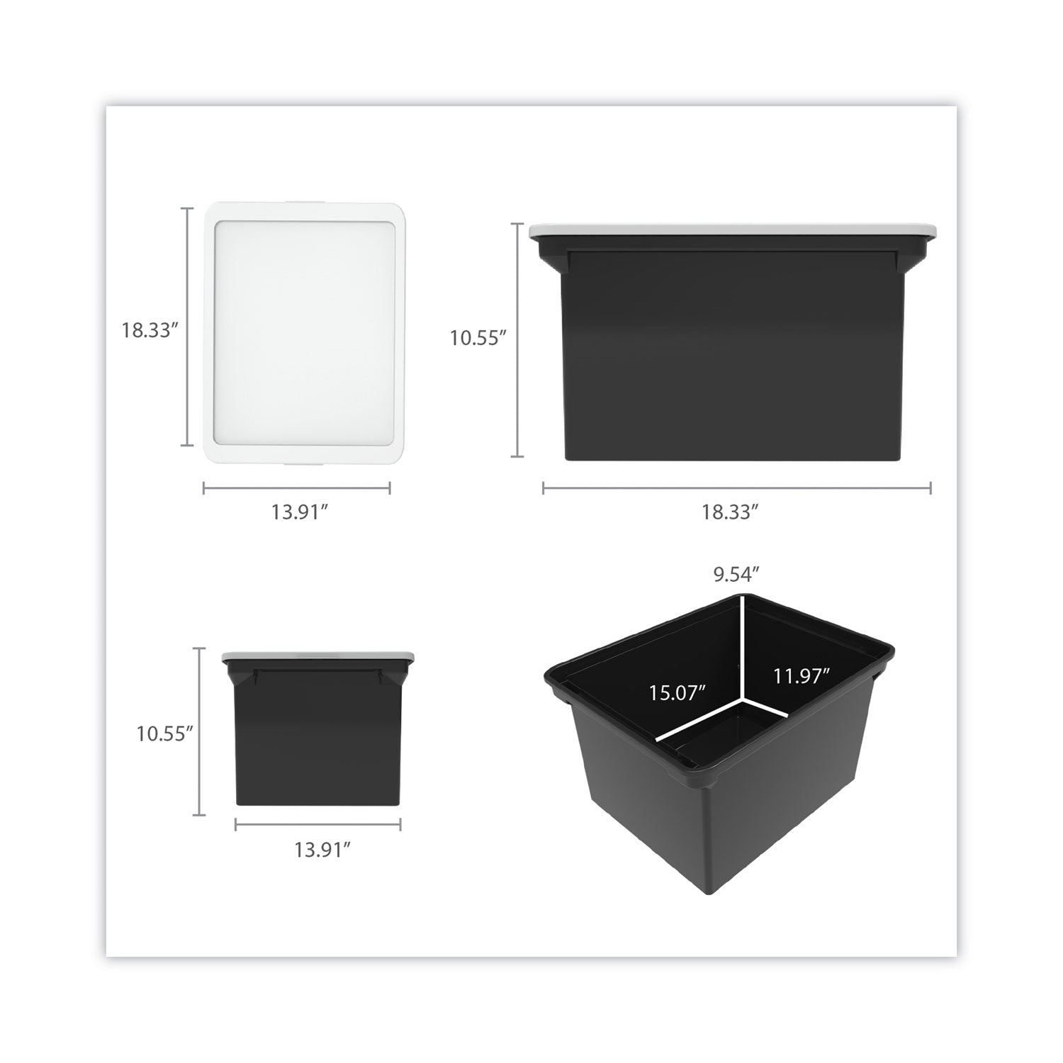 Plastic File Tote, Letter/Legal Files, 18.5" x 14.25" x 10.88", Black/Clear - 