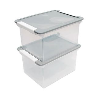 Portable File Tote with Locking Handles, Letter/Legal Files, 18.5" x 14.25" x 10.88", Clear/Silver
