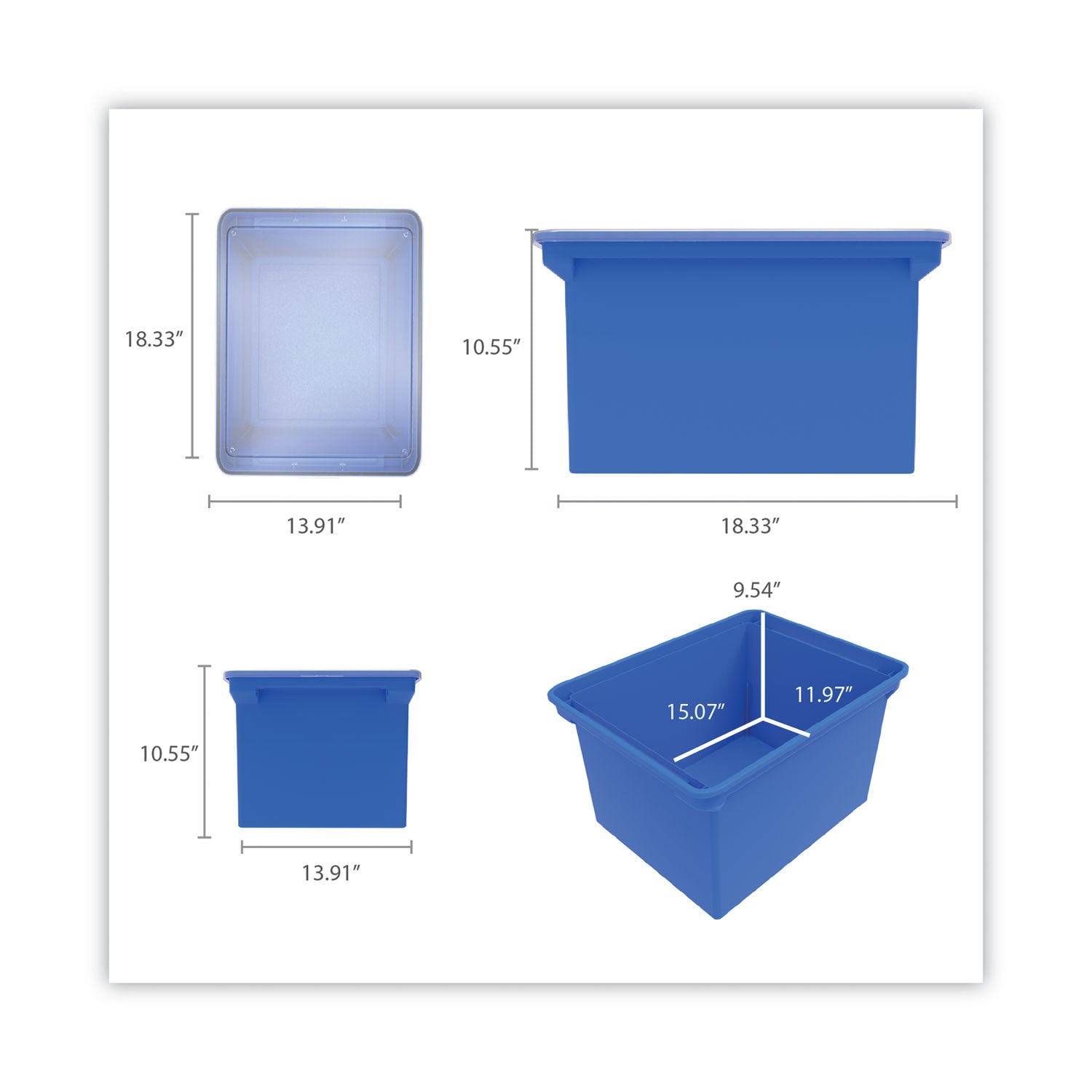 Plastic File Tote, Letter/Legal Files, 18.5" x 14.25" x 10.88", Blue/Clear - 