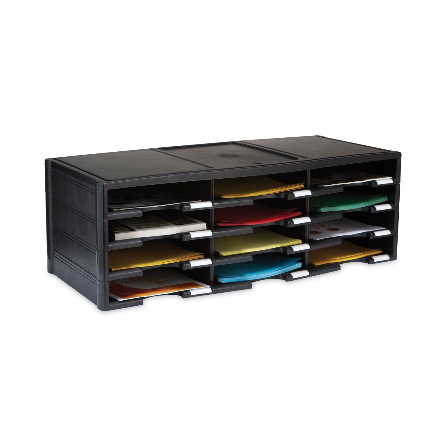 Storex Literature Organizer, 12 Compartments, 10.63 x 13.3 x 31.4, Black - 