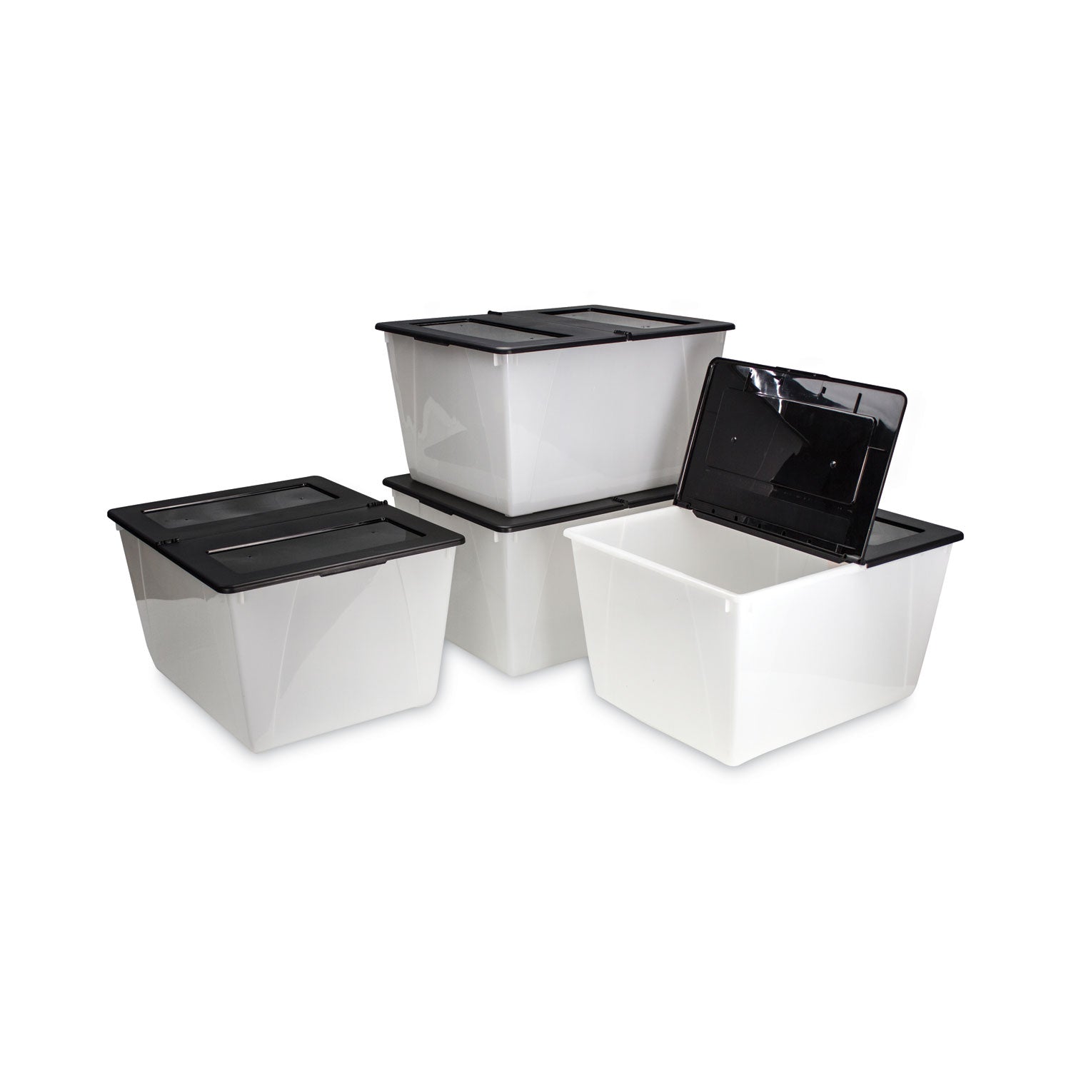 Storage Tote, 16 gal, 22.7" x 18.25" x 12.86", Clear/Black