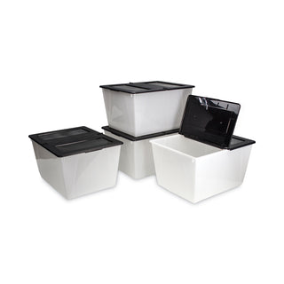 Storage Tote, 16 gal, 22.7" x 18.25" x 12.86", Clear/Black