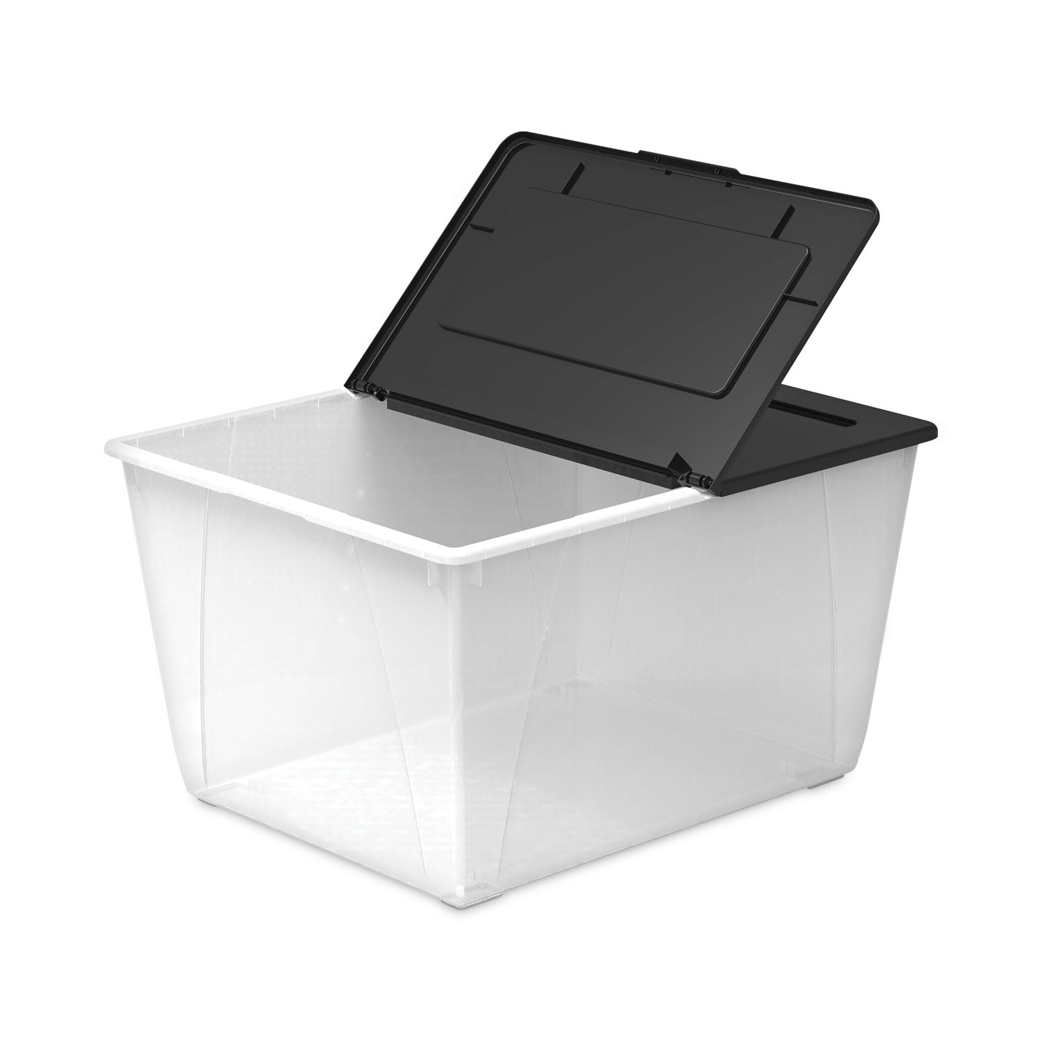 Storage Tote, 16 gal, 22.7" x 18.25" x 12.86", Clear/Black