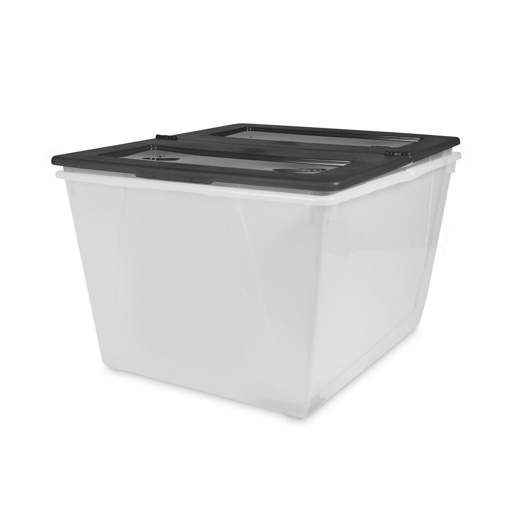 Storage Tote, 16 gal, 22.7" x 18.25" x 12.86", Clear/Black