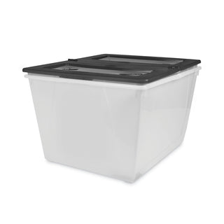 Storage Tote, 16 gal, 22.7" x 18.25" x 12.86", Clear/Black