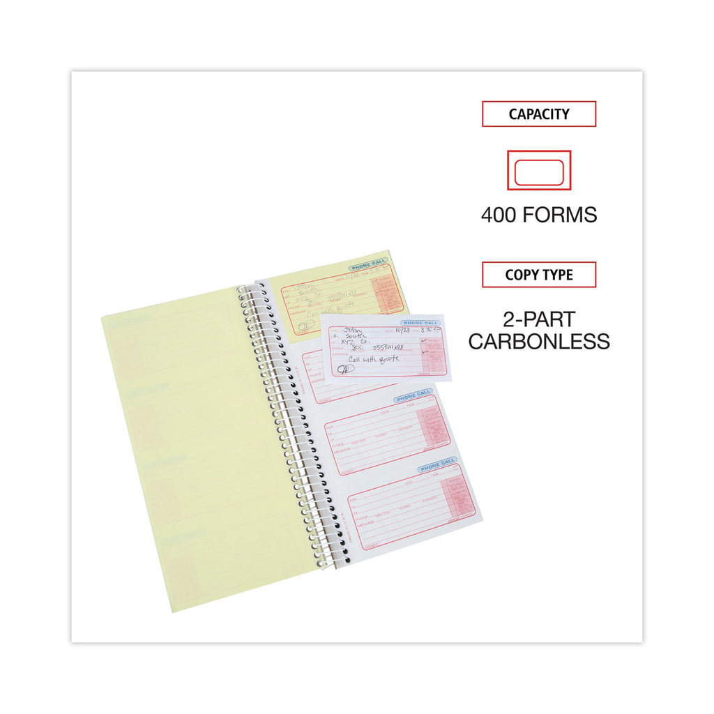 Wirebound Message Books, Two-Part Carbonless, 5 x 2.75, 4 Forms/Sheet, 400 Forms Total - 