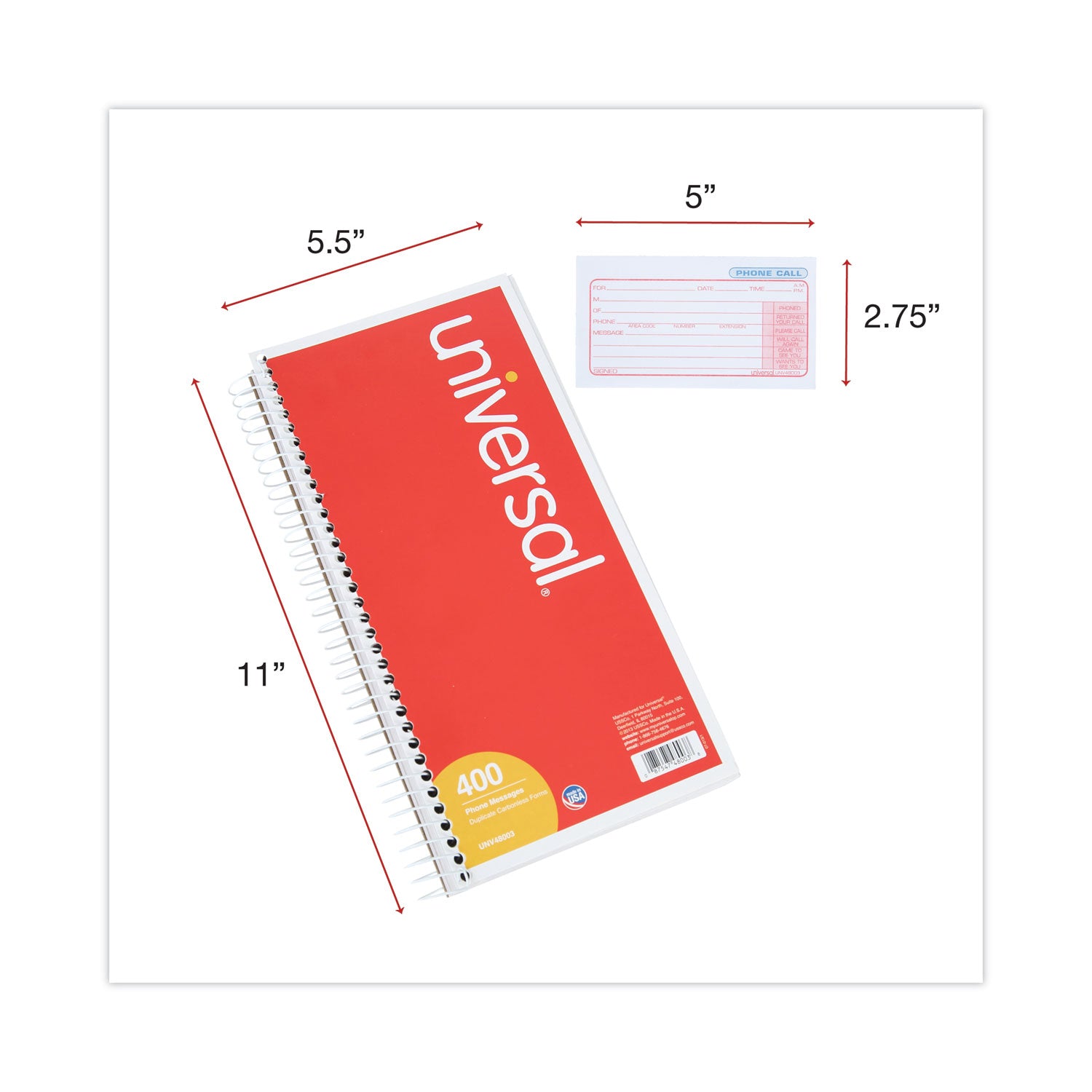 Wirebound Message Books, Two-Part Carbonless, 5 x 2.75, 4 Forms/Sheet, 400 Forms Total - 