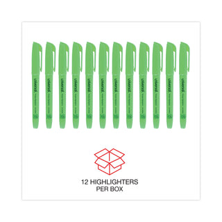 Pocket Highlighters, Fluorescent Green Ink, Chisel Tip, Green Barrel, Dozen