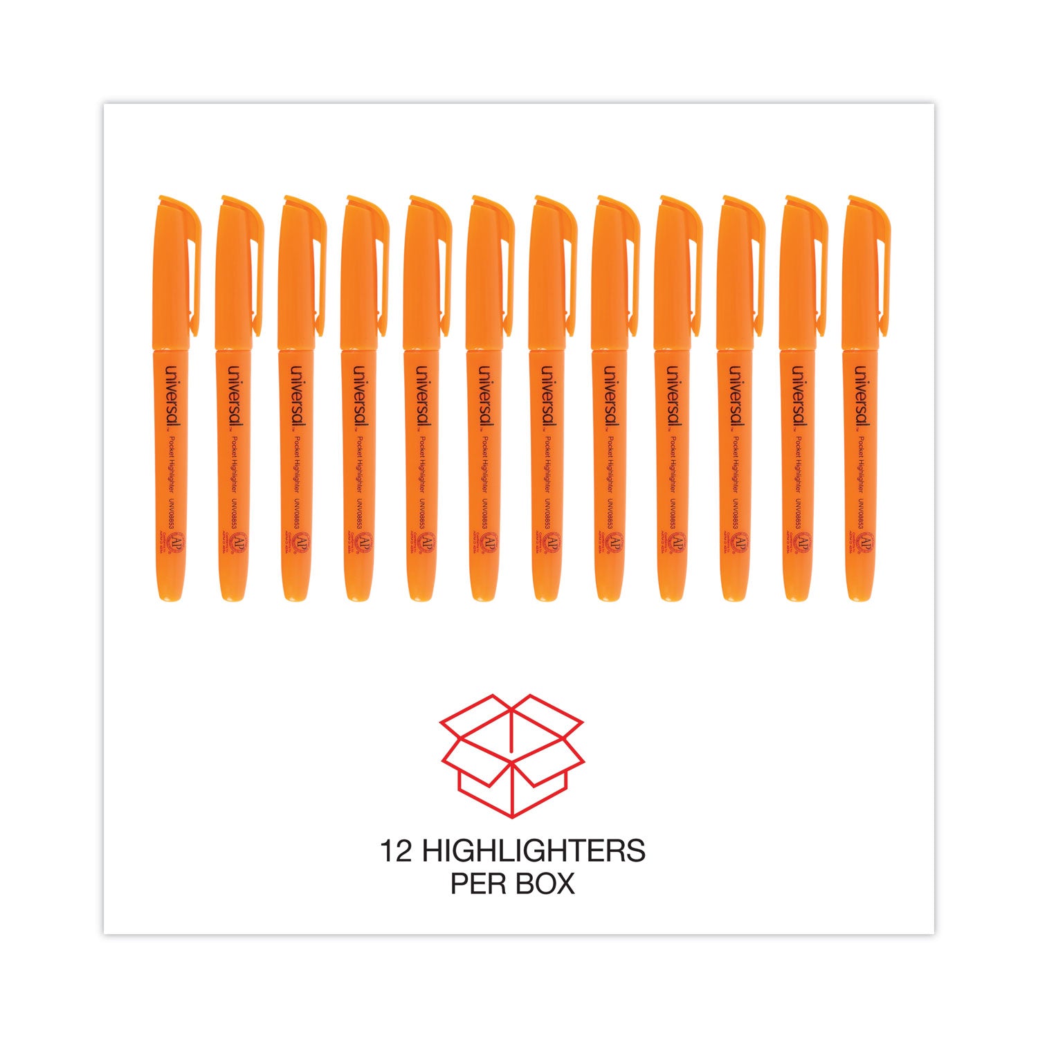 Pocket Highlighters, Fluorescent Orange Ink, Chisel Tip, Orange Barrel, Dozen