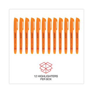 Pocket Highlighters, Fluorescent Orange Ink, Chisel Tip, Orange Barrel, Dozen