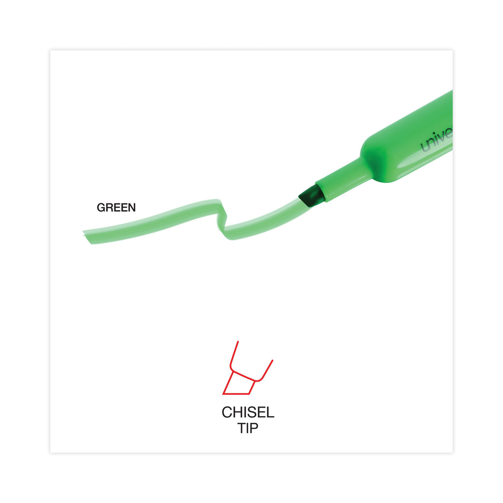 Desk Highlighters, Fluorescent Green Ink, Chisel Tip, Green Barrel, Dozen