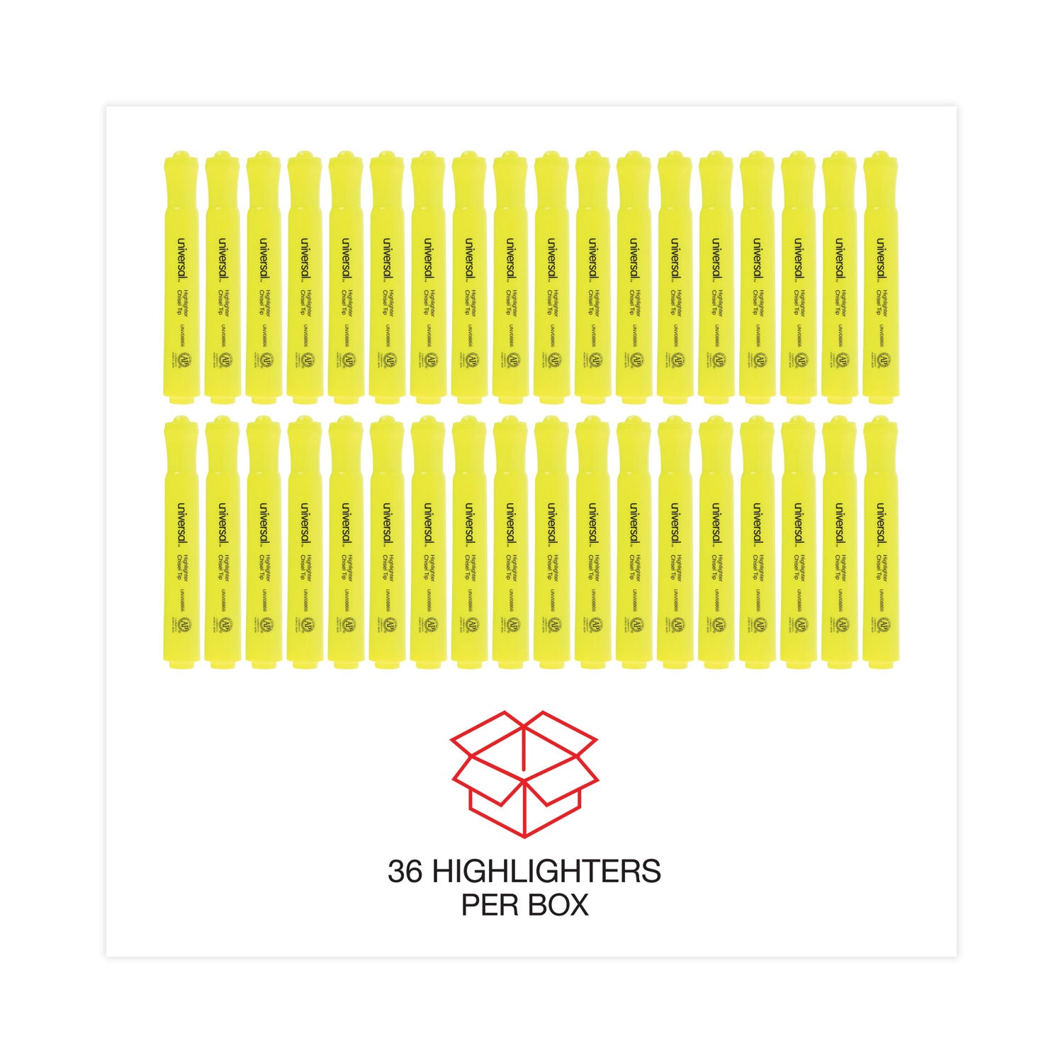 Desk Highlighter Value Pack, Fluorescent Yellow Ink, Chisel Tip, Yellow Barrel, 36/Pack