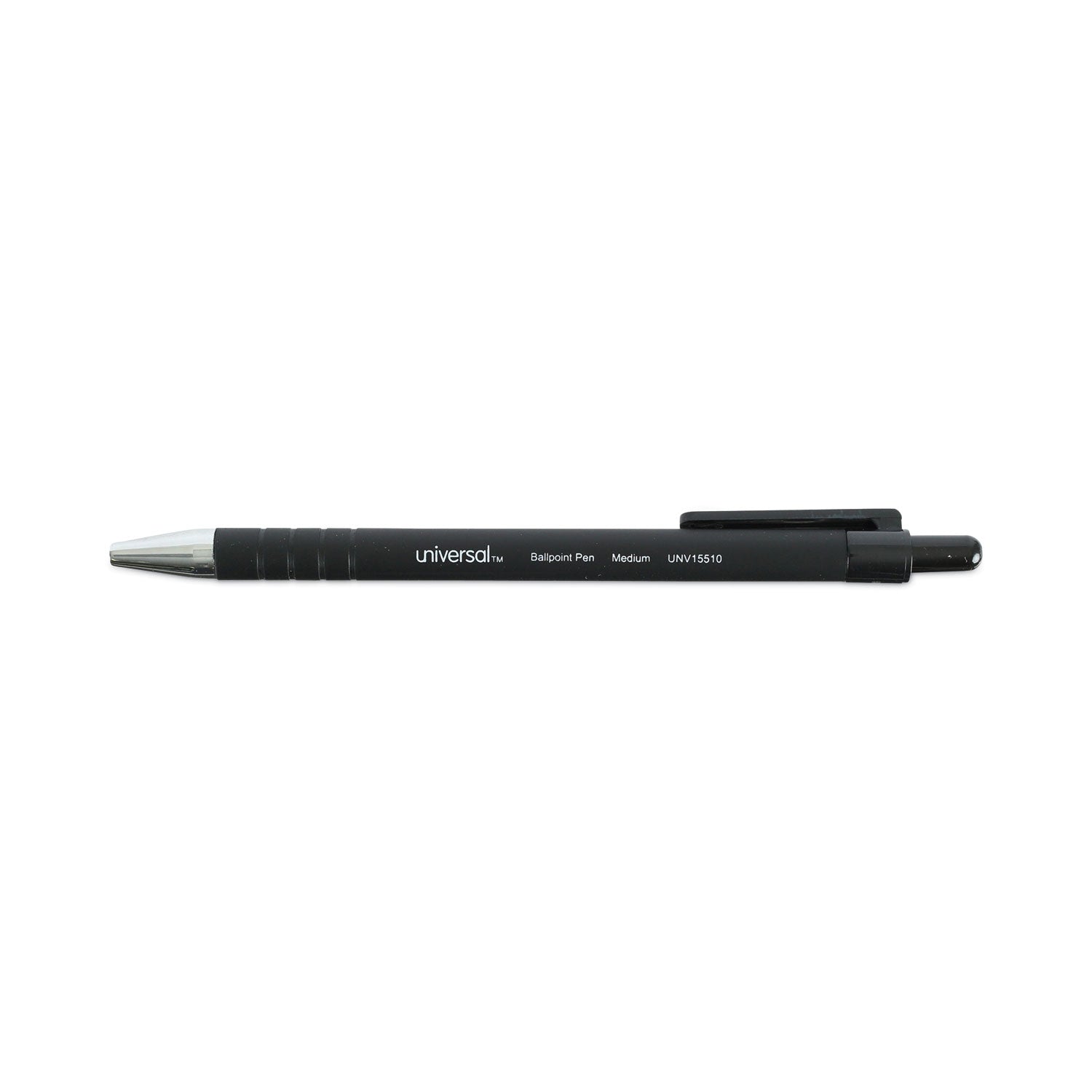 Ballpoint Pen, Retractable, Medium 1 mm, Black Ink, Black Barrel, Dozen - 