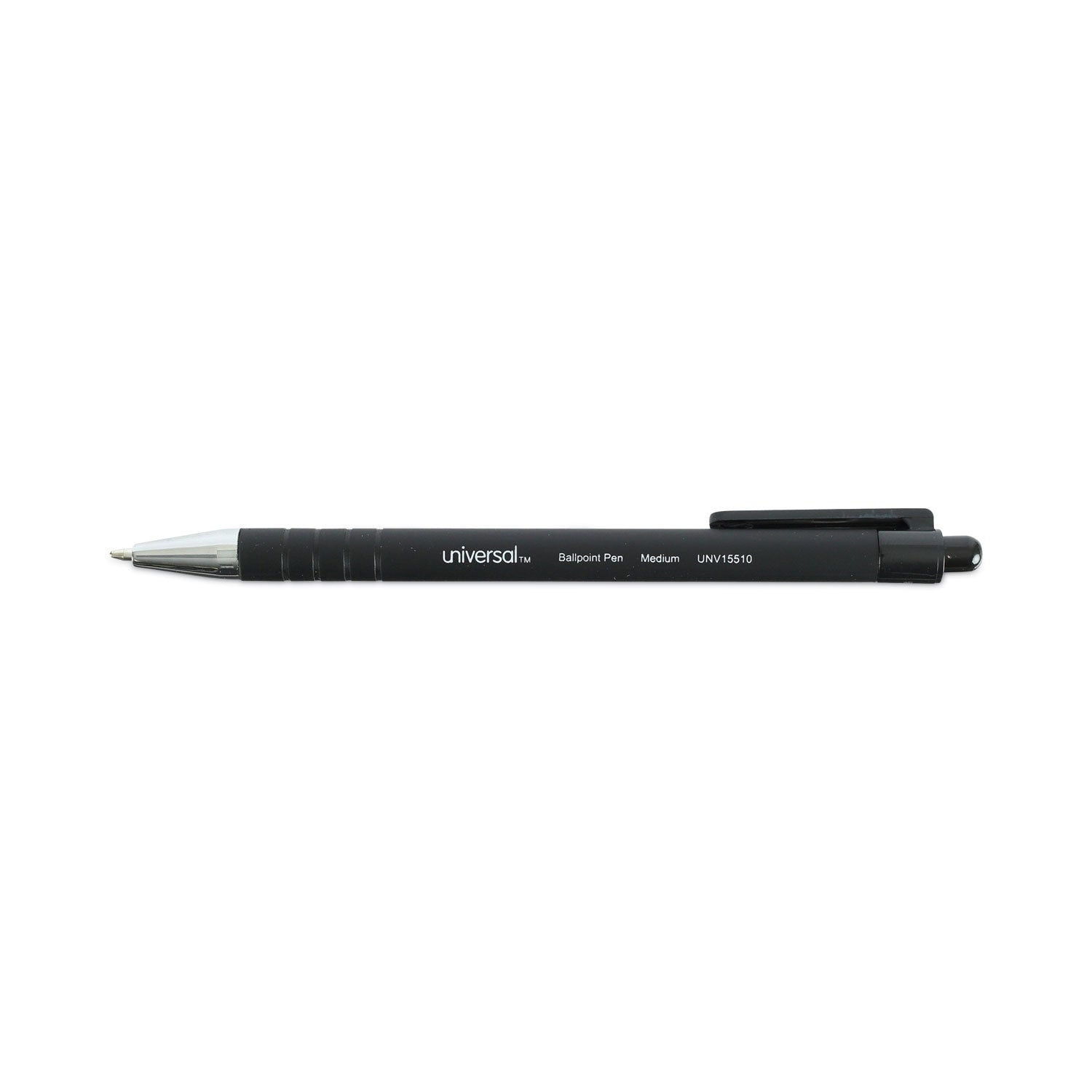 Ballpoint Pen, Retractable, Medium 1 mm, Black Ink, Black Barrel, Dozen - 