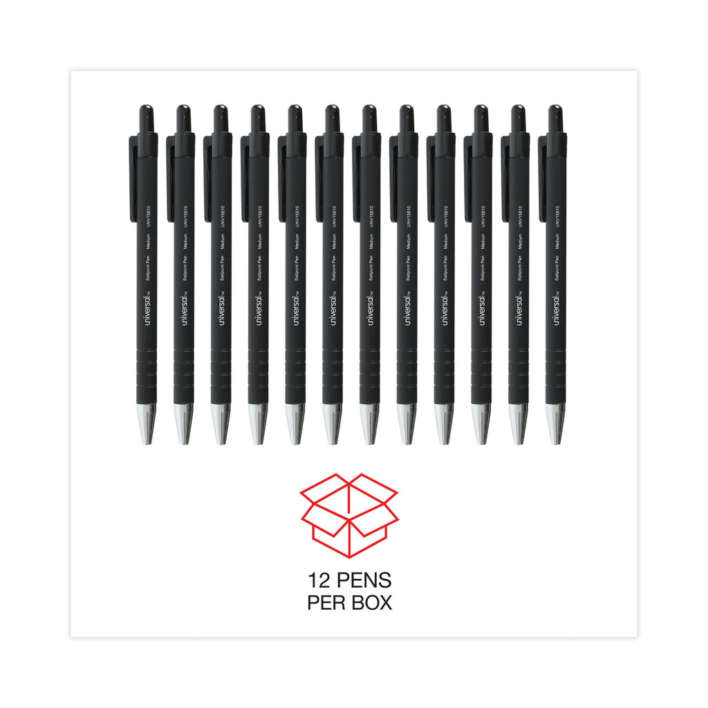 Ballpoint Pen, Retractable, Medium 1 mm, Black Ink, Black Barrel, Dozen
