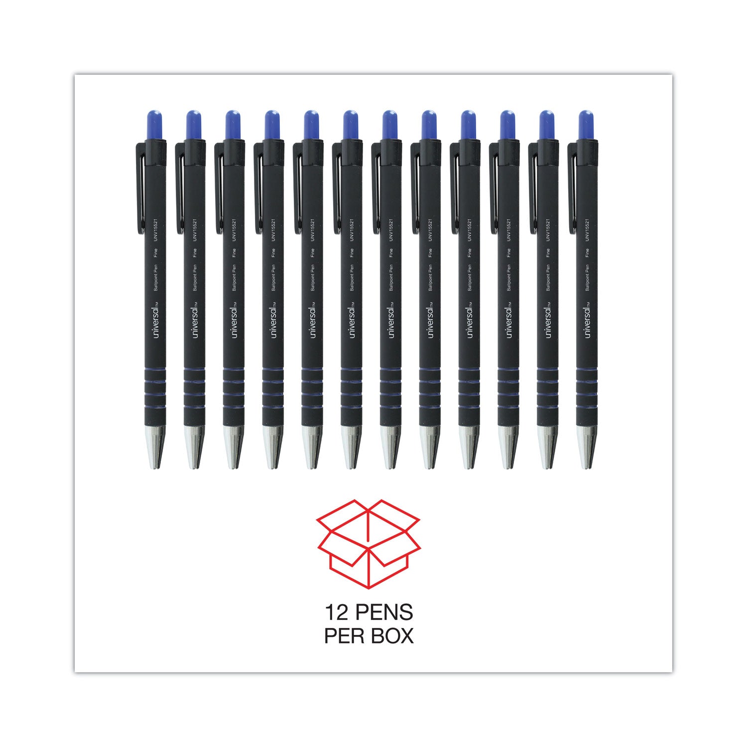 Ballpoint Pen, Retractable, Fine 0.7 mm, Blue Ink, Blue Barrel, Dozen - 