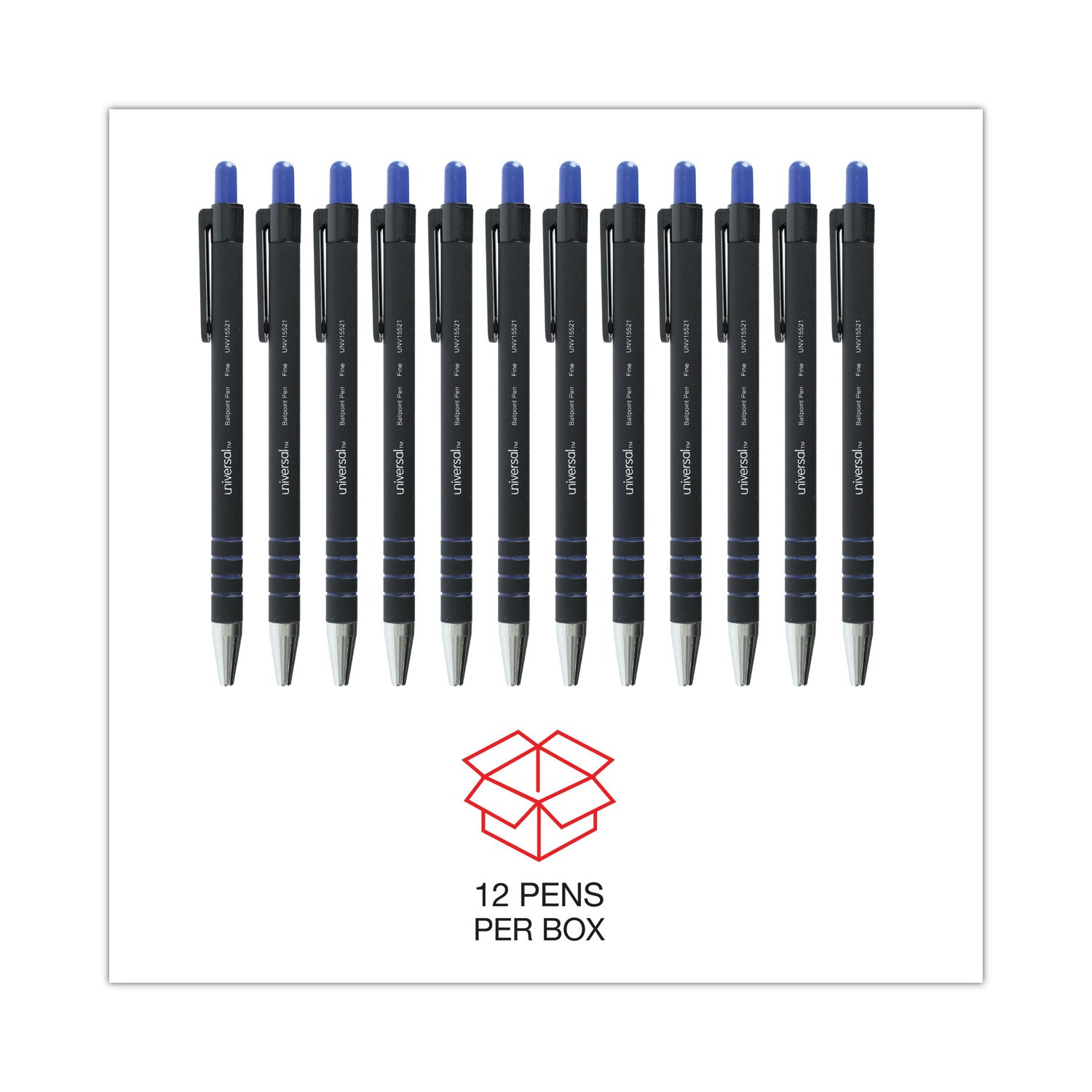 Ballpoint Pen, Retractable, Fine 0.7 mm, Blue Ink, Blue Barrel, Dozen