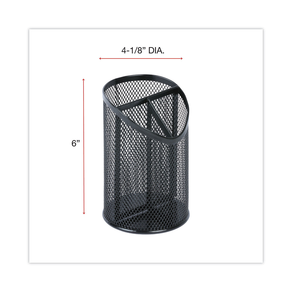 Metal Mesh 3-Compartment Pencil Cup, 4.13" Diameter x 6"h, Black