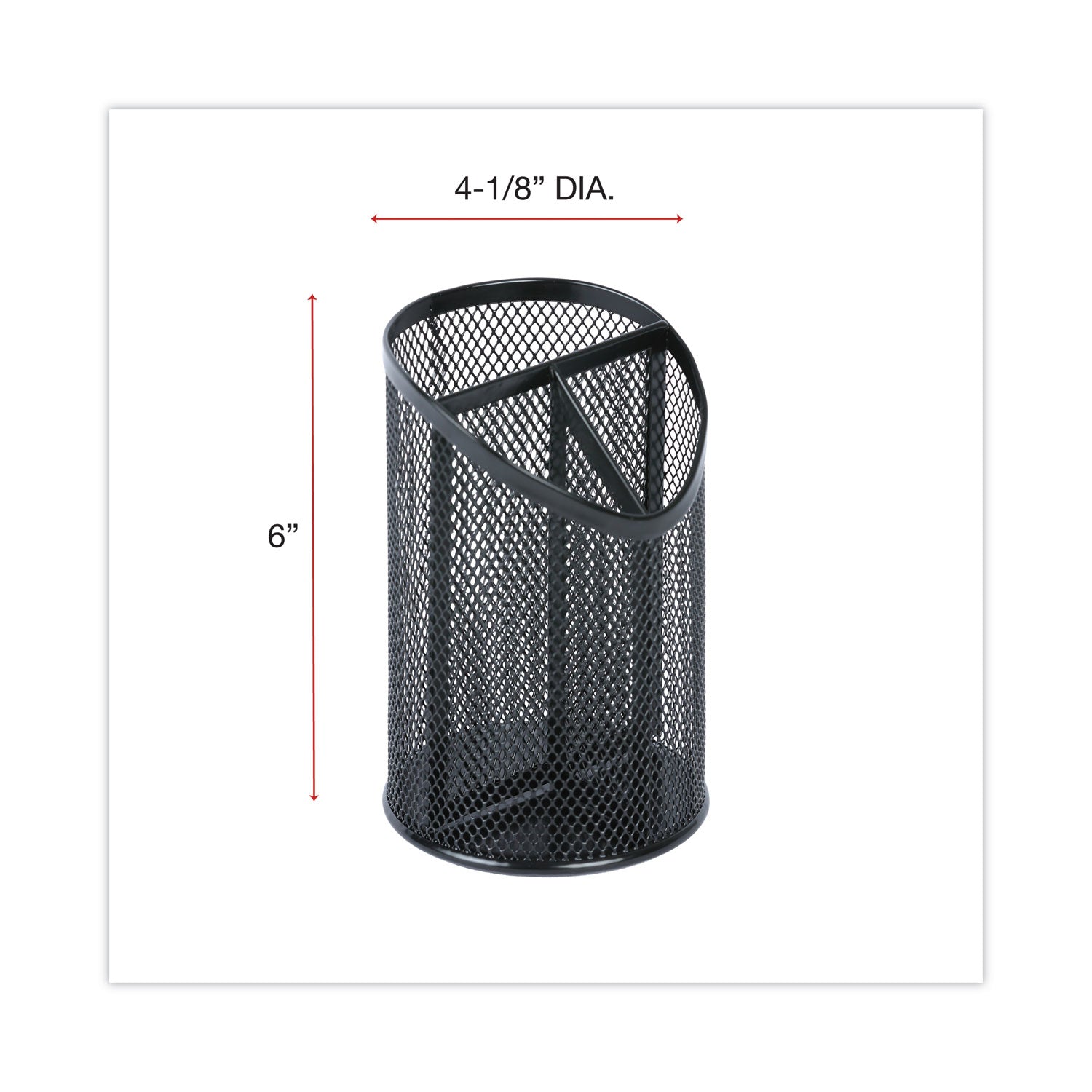 Metal Mesh 3-Compartment Pencil Cup, 4.13" Diameter x 6"h, Black