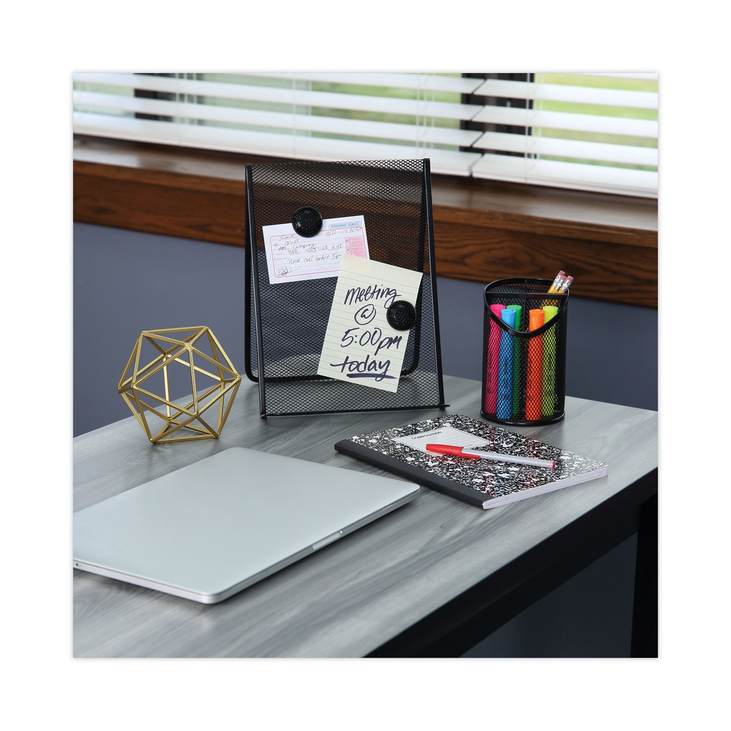 Metal Mesh 3-Compartment Pencil Cup, 4.13" Diameter x 6"h, Black