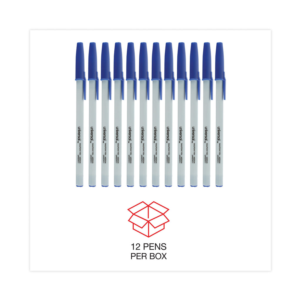 Ballpoint Pen, Stick, Medium 1 mm, Blue Ink, Gray/Blue Barrel, Dozen