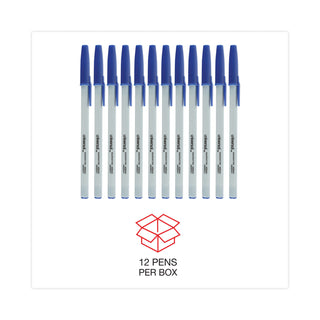 Ballpoint Pen, Stick, Medium 1 mm, Blue Ink, Gray/Blue Barrel, Dozen