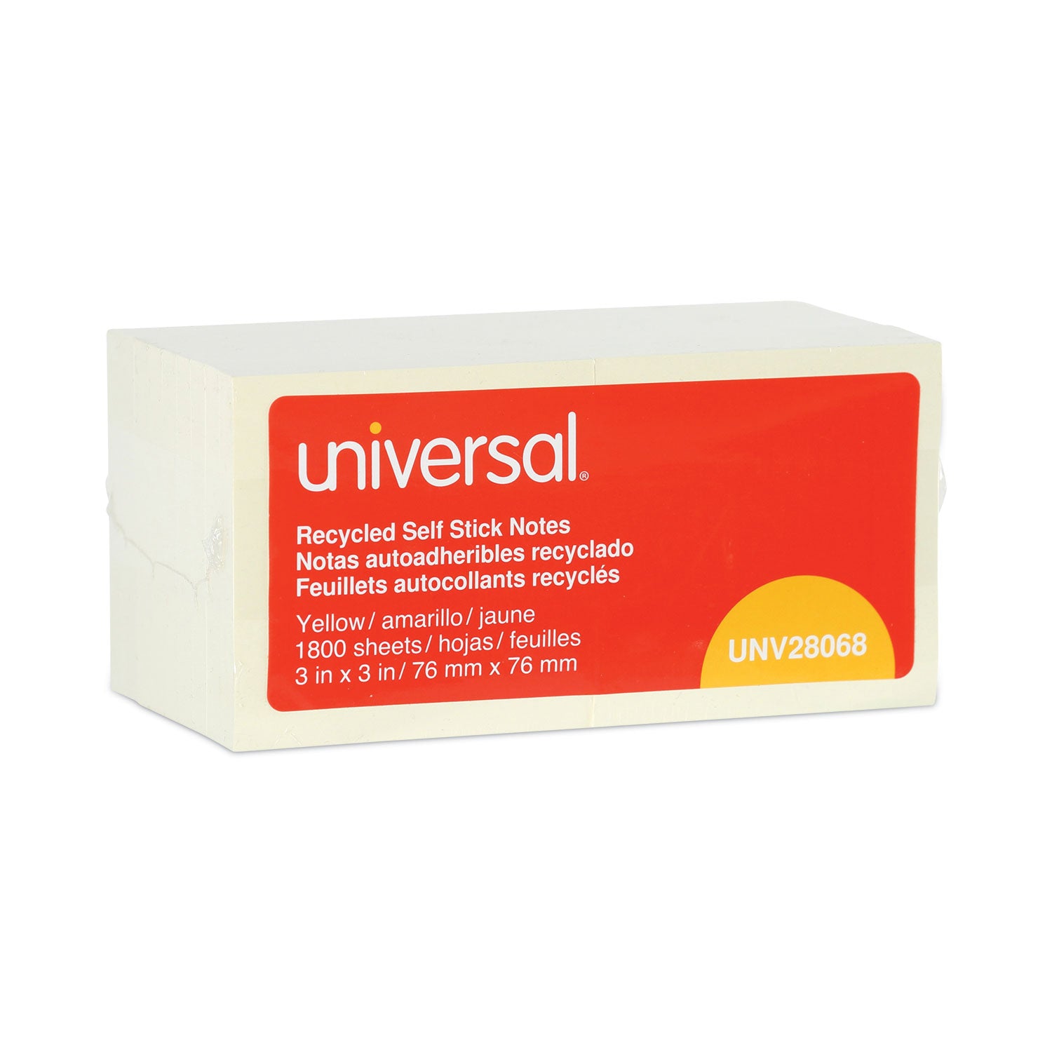 Recycled Self-Stick Note Pads, 3" x 3", Yellow, 100 Sheets/Pad, 18 Pads/Pack - 