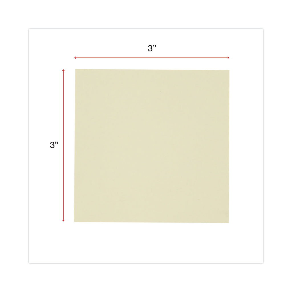 Recycled Self-Stick Note Pads, 3" x 3", Yellow, 100 Sheets/Pad, 18 Pads/Pack - 