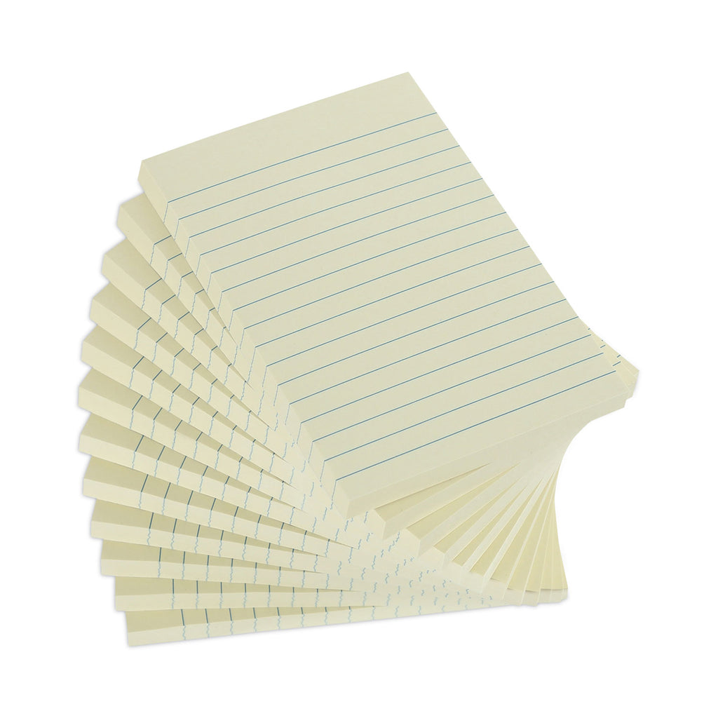 Recycled Self-Stick Note Pads, Note Ruled, 4" x 6", Yellow, 100 Sheets/Pad, 12 Pads/Pack - 