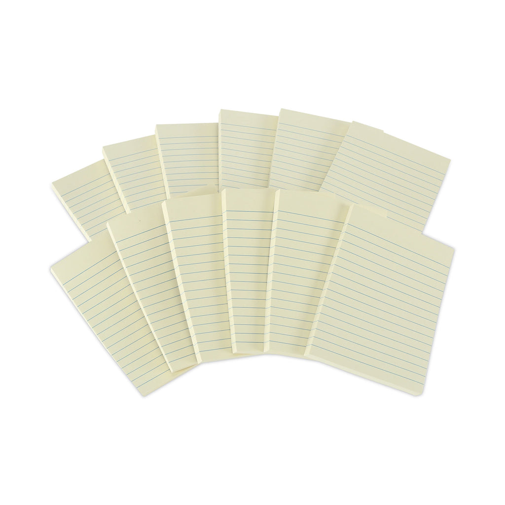 Recycled Self-Stick Note Pads, Note Ruled, 4" x 6", Yellow, 100 Sheets/Pad, 12 Pads/Pack - 